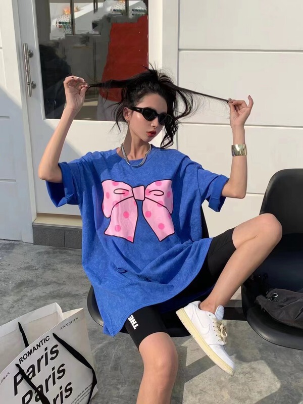 [didi] Korean bow print short sleeve T-shirt 5075# ozq