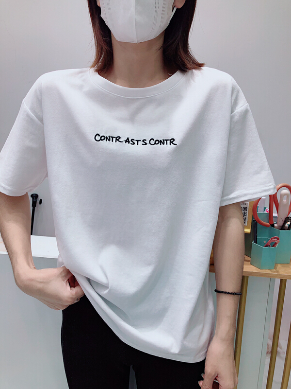 New in early summer! [three thousand gold] round neck simple letter embroidery short sleeve T-shirt 8045# ll