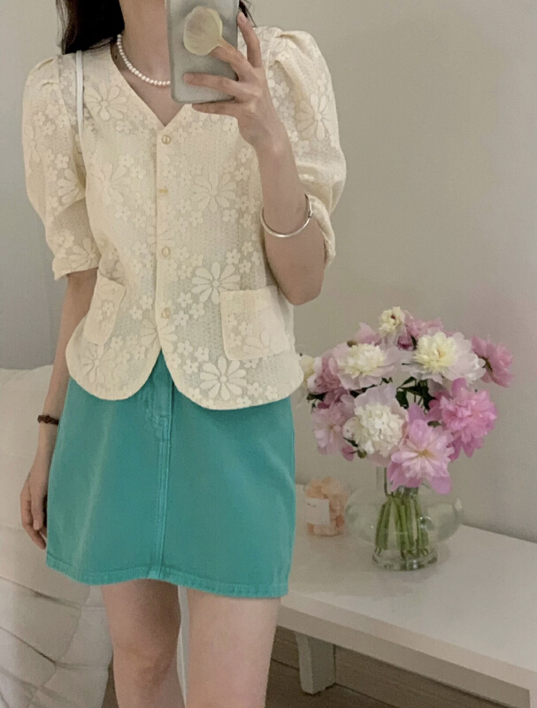 [tototellme] Korean version simple temperament embroidered short coat 23142# HBx