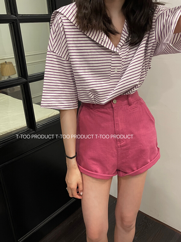 New in early summer! [t-too] stripe fashion versatile short sleeve T-shirt 662950# LSL