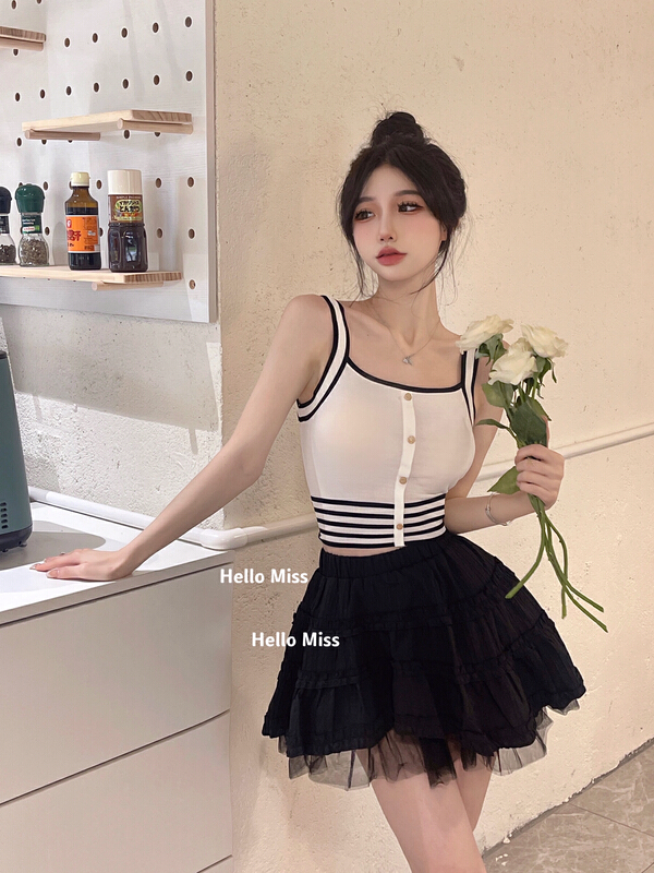 【HELLO MISS】時尚拼色簡約背心/吊帶  0196#  PCZ