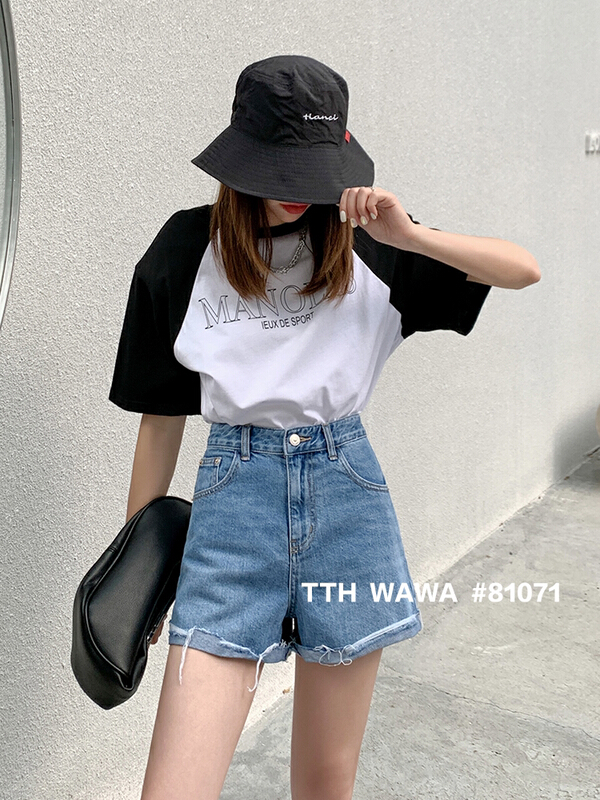 [Wawa] Korean casual versatile lace denim shorts 81071# ozq