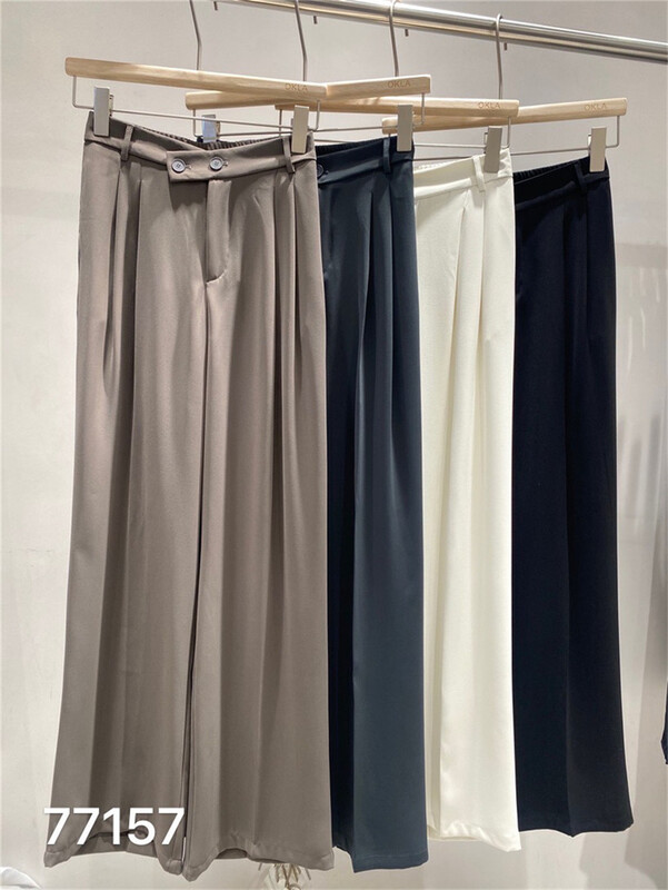 goods in stock! [Okla] Korean version simple clean color wide leg casual pants 77157# ozq