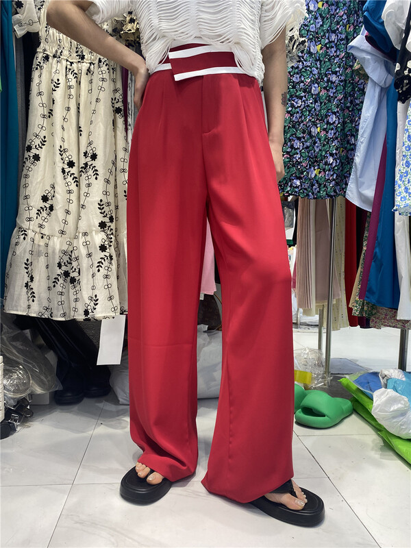 [al] wide leg color matching high waist trousers ys1-5187# lwy