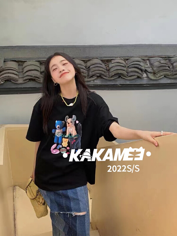 [kakamee] cute dog bear print short sleeve T-shirt s397# LSL