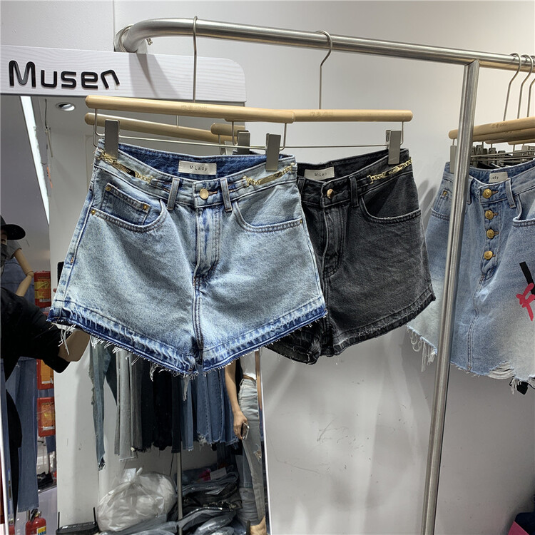 [momai] Korean single button versatile denim shorts 75118-1# ZZL