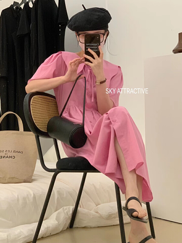 [sky] Korean large lapel high waist dress 67620# HBx