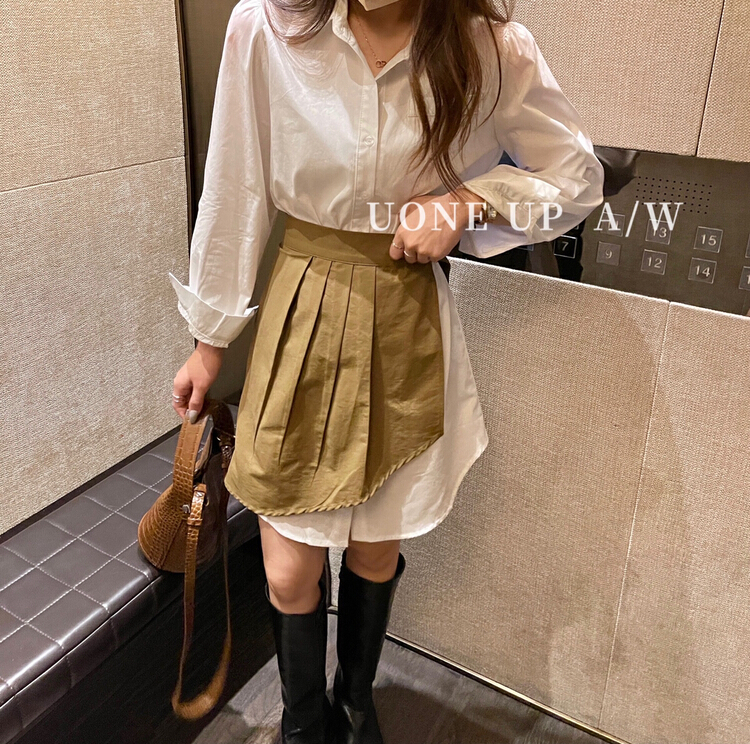 New in early autumn! [uone] simple fashion shirt dress (with wrap skirt) 97861# LSL