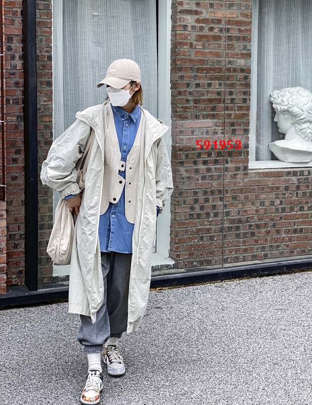 goods in stock! [fabric] hooded long waist drawstring windbreaker 591953# XYY