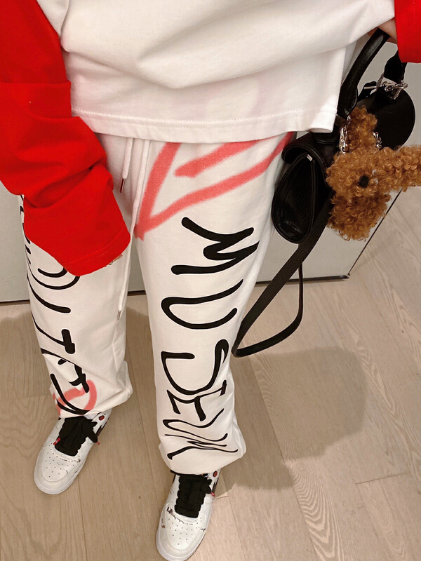 New in early summer! [Nancy] letter trend drawstring casual pants 6118# WPL