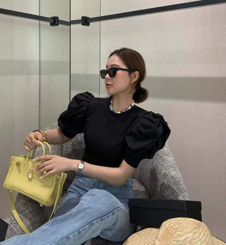 [XT studio] bubble sleeve stitching fashion fungus edge blouse 8078# zxl