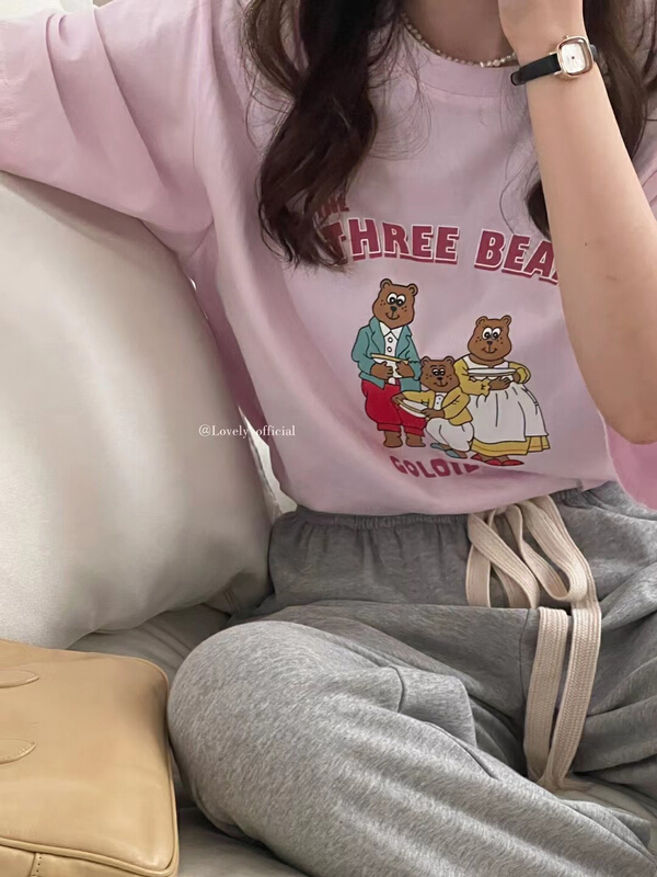 New in early summer! [love] Korean versatile bear print short sleeve T-shirt z0821# HBx