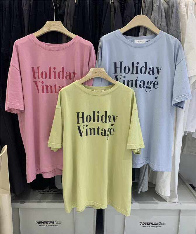 [sanbara] round neck lettered fashion short sleeve T-shirt 9519# LSW