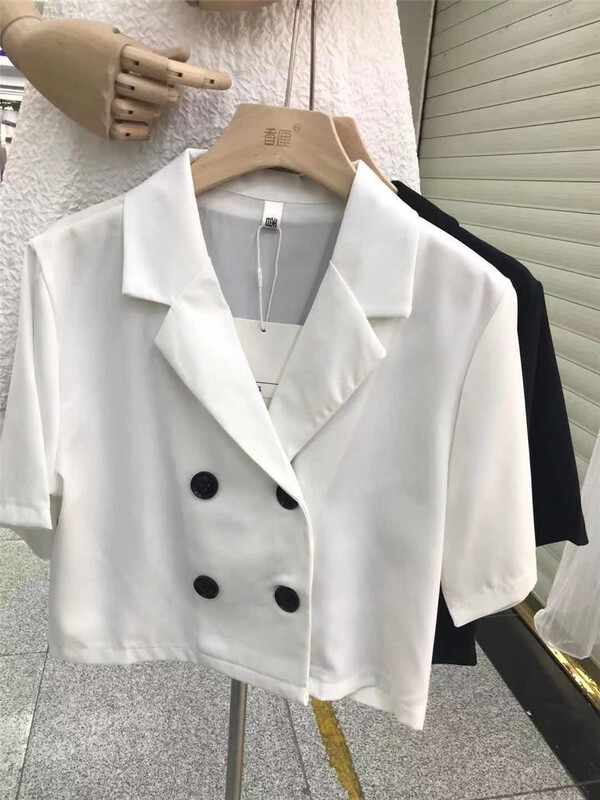 New in early summer! [Xiangli] temperament double breasted suit short sleeve T-shirt 6008# PCZ