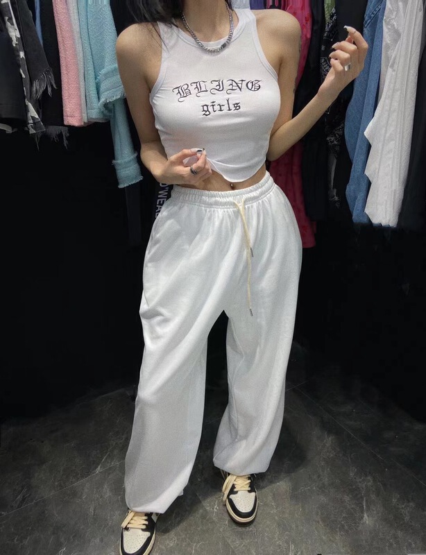[strict selection of buyers - God of wealth] simple elastic waist lace up sports casual pants 1529# Cl