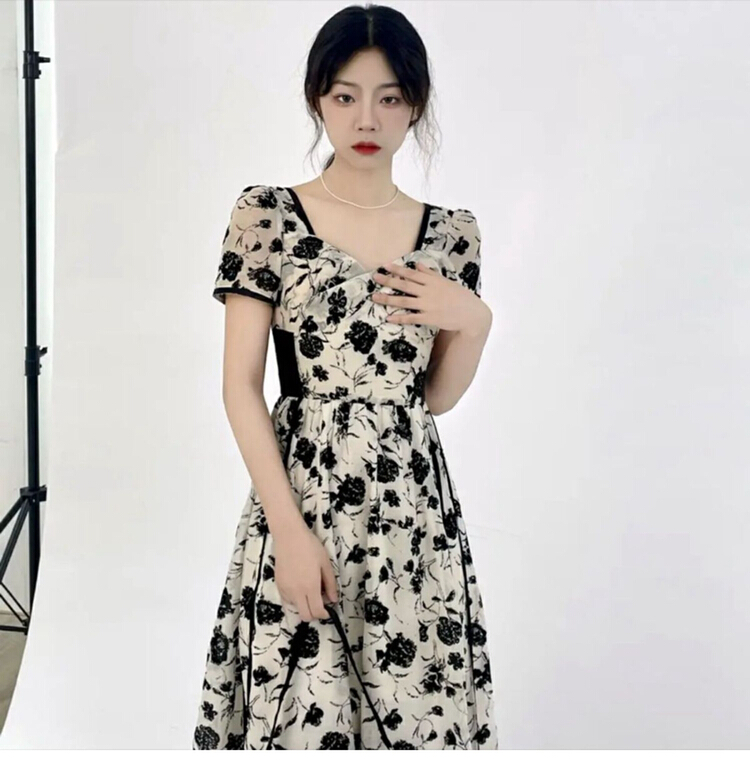 [jun.t] French retro short sleeve floral short dress 5820# PCZ