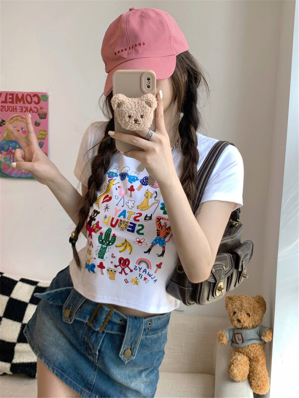 Run volume explosion! [Mido] Korean round neck printed short sleeve T-shirt 6072# LSL