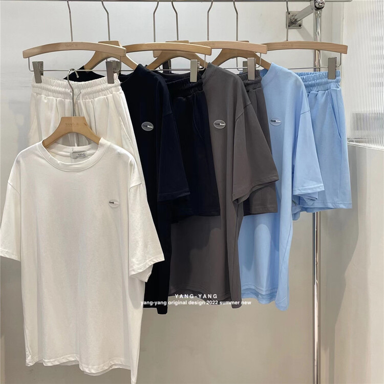 [Yang-Yang] simple, loose and comfortable short sleeves + versatile basic comfortable drawstring casual Shorts Set c6231# CLS
