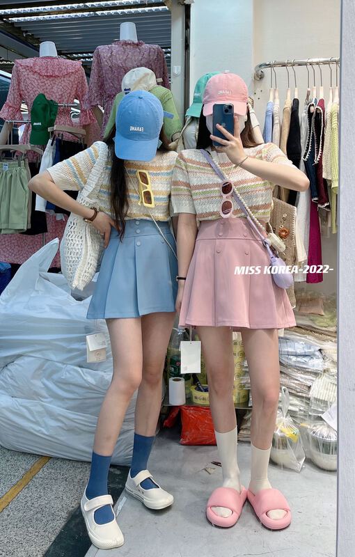 goods in stock! [Miss Korea] Korean Rainbow Stripe short sleeved sweater (without hat) 6170# HBx