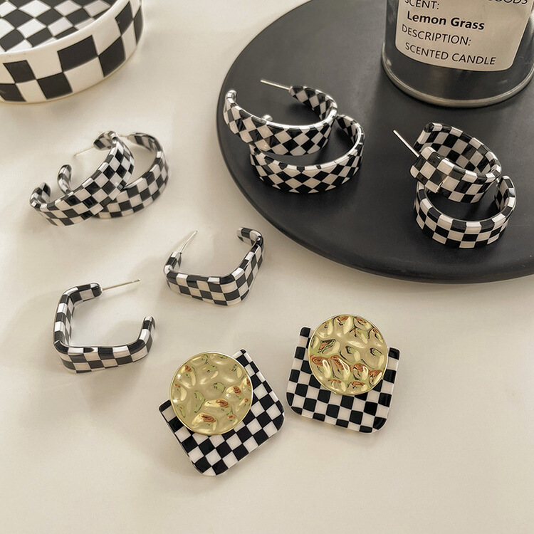 [inside] trendy checkerboard series versatile Design Earrings r2230# zxl