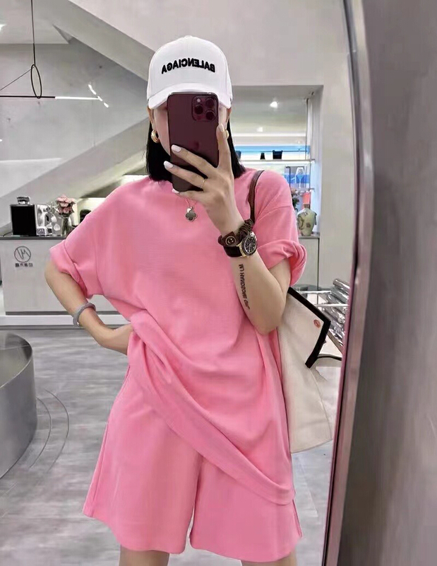goods in stock! [Xiaoxiaojia] clean round neck short sleeve T-shirt + elastic waist casual Shorts Set 80268# WTT