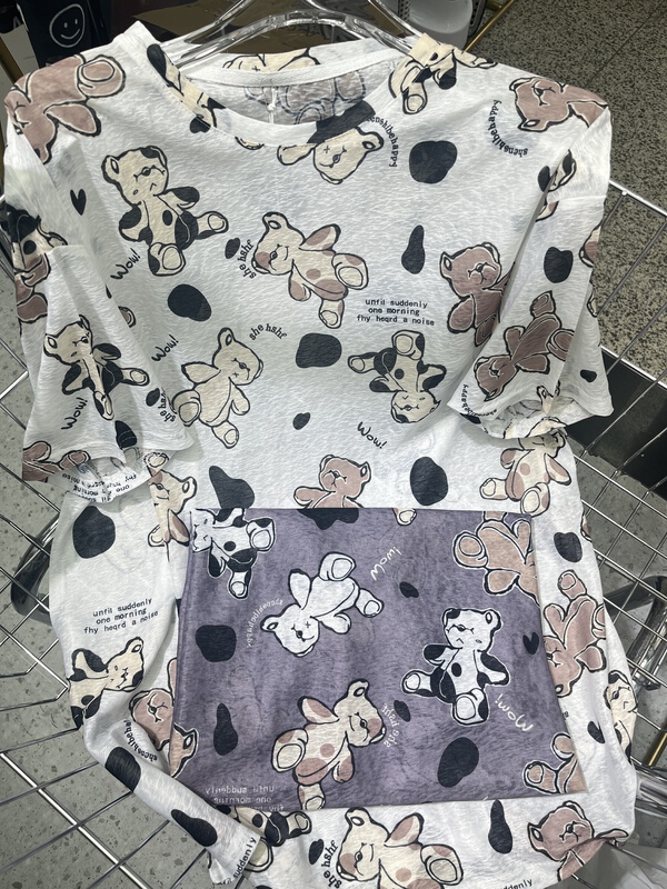 [Irene] full print bear loose Casual Short Sleeve T-shirt 2310# WTT