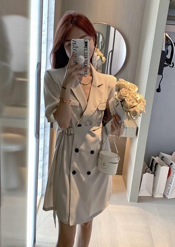[Aishan] Korean double breasted suit lace up dress 11388# cqw