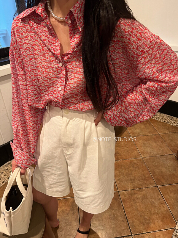 Original price 66.55! [note] Korean broken flower Vintage Port style shirt 22312# HBx