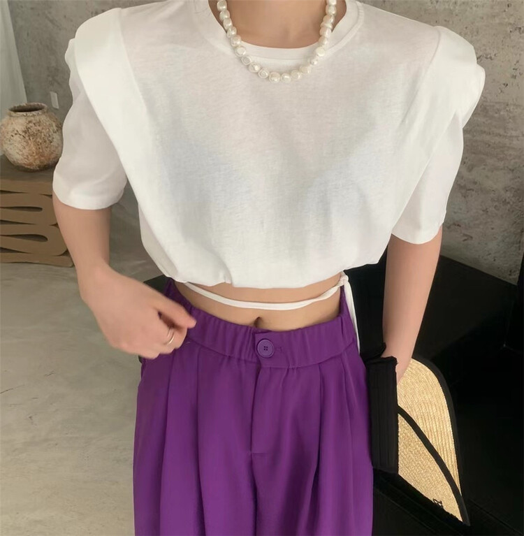 [3.three point] Korean version solid color short sleeve T-shirt 7155\cqw