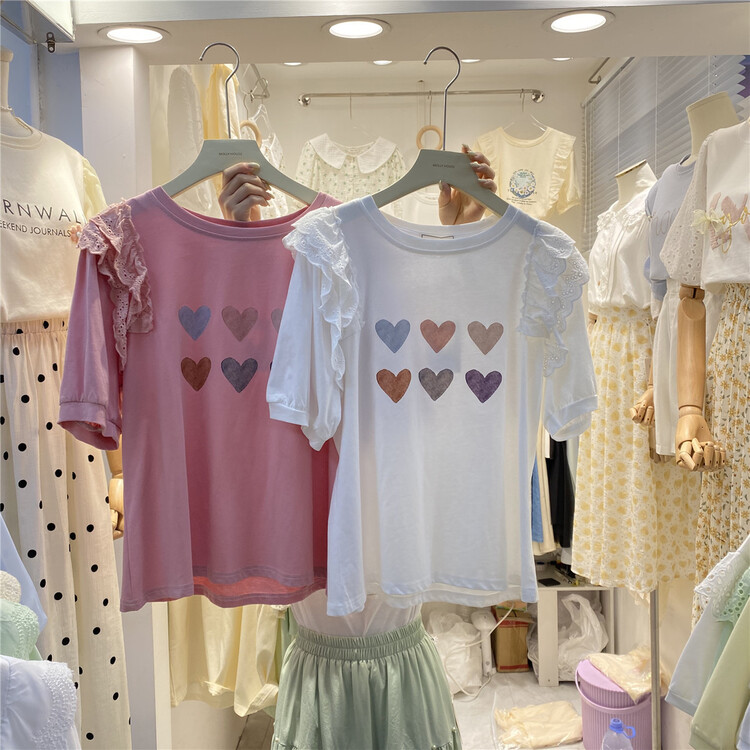 New in early summer! [purpler] sweet love round neck Pullover short sleeve T-shirt 0972# hjy