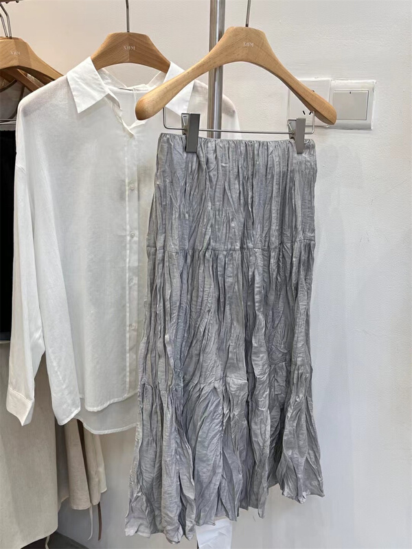 [xhm] Korean version of INS high-grade wrinkled medium length skirt 2032# zjy