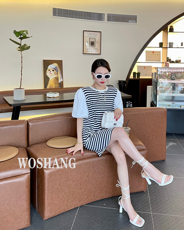 goods in stock! New in early summer! [woshang woshang] New Korean striped dress 1198# XYJ