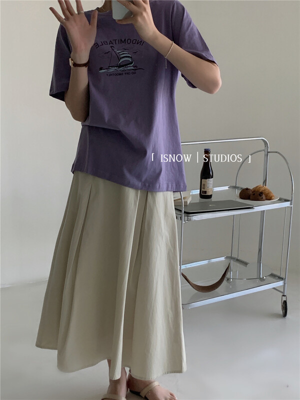 [I snow] simple and versatile letter boat print short sleeve T-shirt 222373# WPL