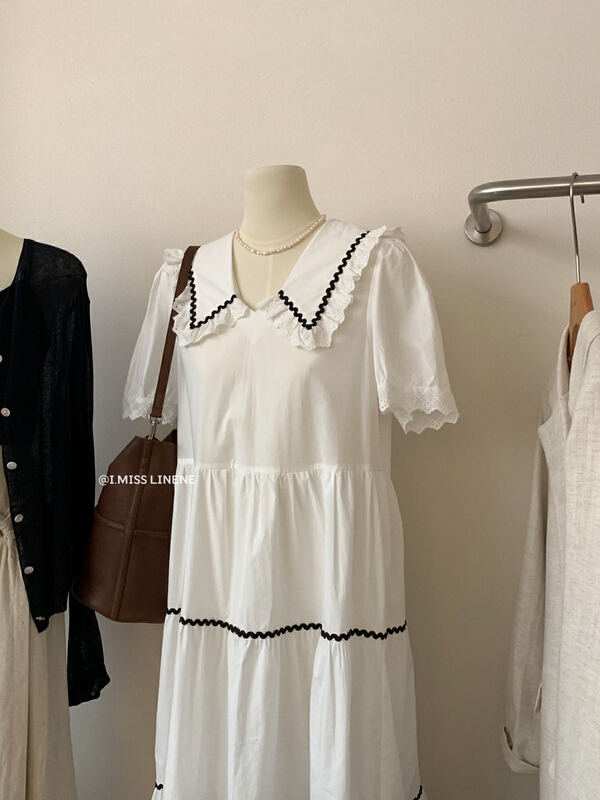 [Imiss] Korean ribbon stitched lace collar dress cx10089# LSW