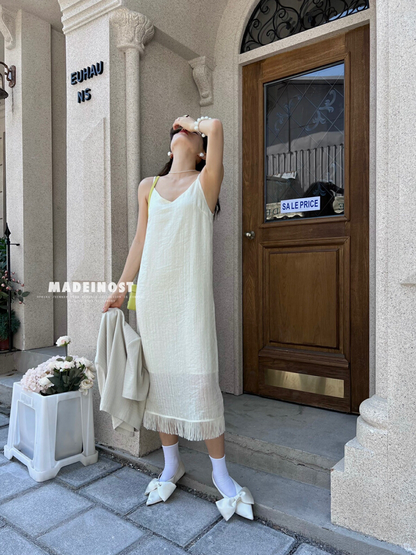 [OSHA madeinost] advanced tassel sling custom fabric dress 86275# ll