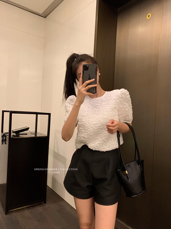 goods in stock! New in early summer! [neihe] simple and versatile short slim shirt 22199# zxx