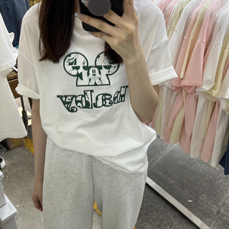 [Libai Li Bai] Korean design sense of minority embroidery short sleeve T-shirt 2820# ll