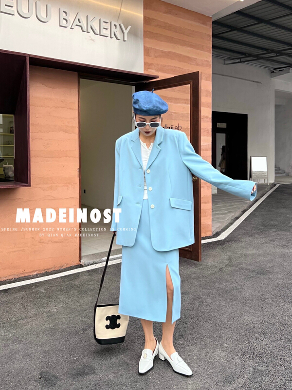 Original price 65.72! Early spring! [OSHA madeinost] minimalist side split straight tube suit skirt 86077# ll