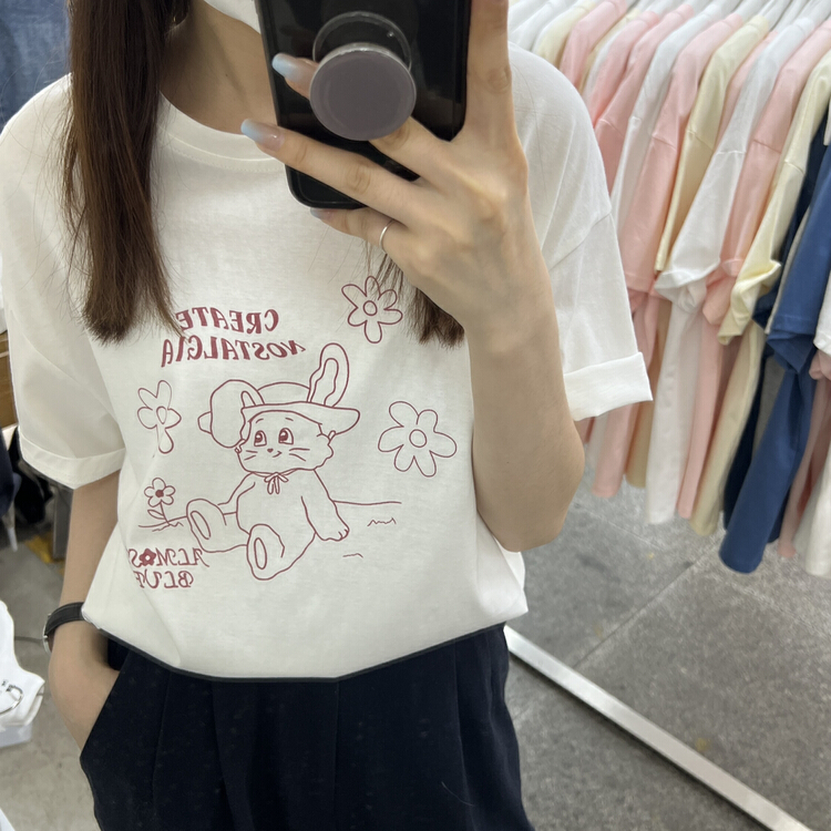 [lill-21 # letter sleeve short sleeve T-shirt