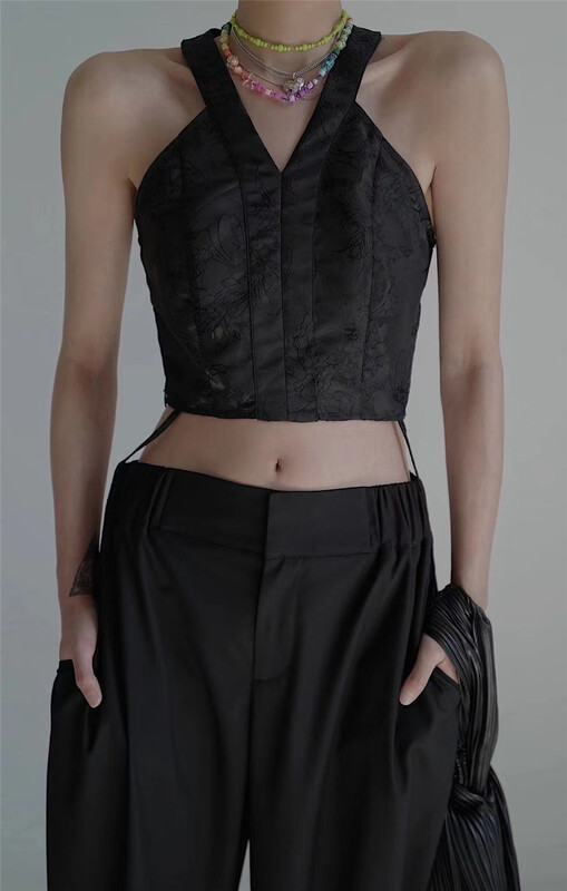 [semi plain] niche V-neck jacquard vest / sling 826# zjy
