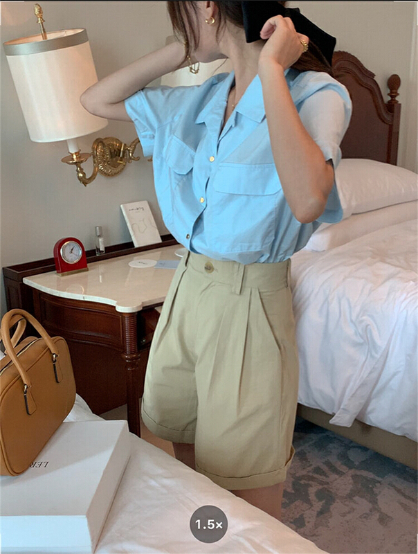 New in early summer! [about me] Korean solid color versatile shirt 223002# cqw