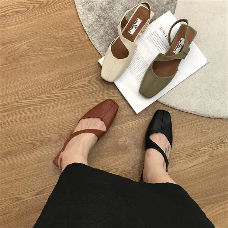 [DS. Gift] square head simple niche low flat heel shoes 5237# LSL