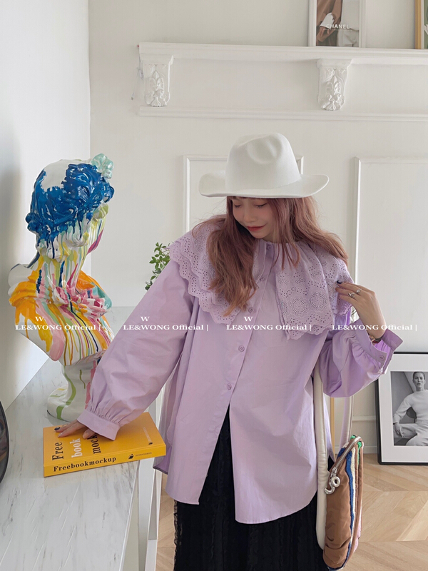 goods in stock! New year in early spring! [le & Wong] sweet girl heavy craft embroidered double-layer baby collar blouse 6717# WTT