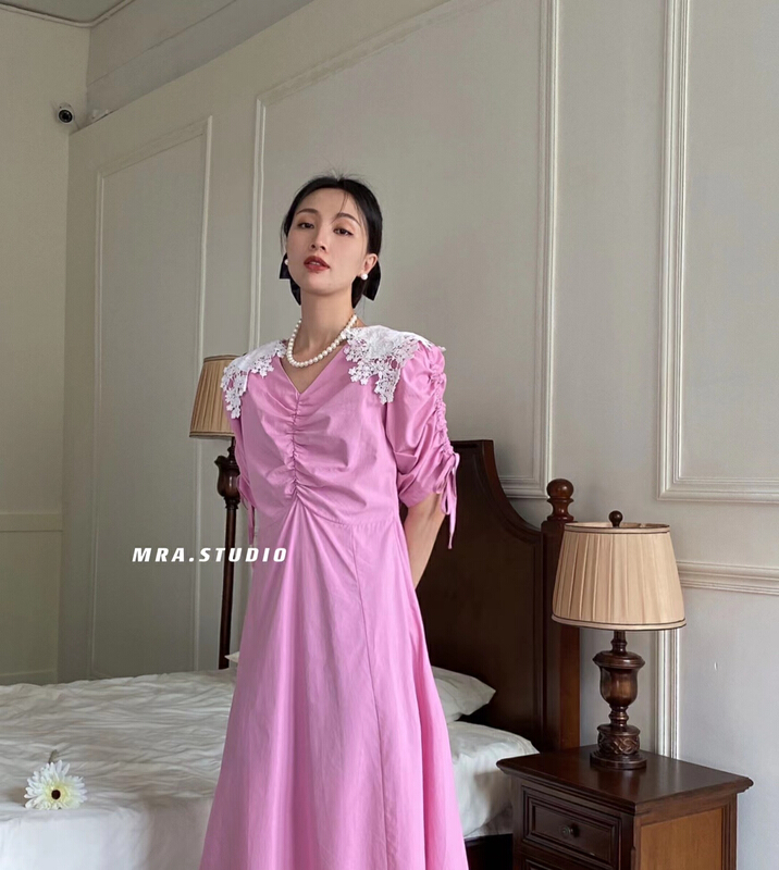 [MRA] French retro embroidery lace collar dress l1087# zxl
