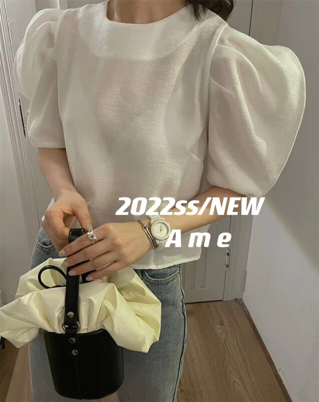 [ame] bubble sleeve zipper sweet blouse 1223# XYJ