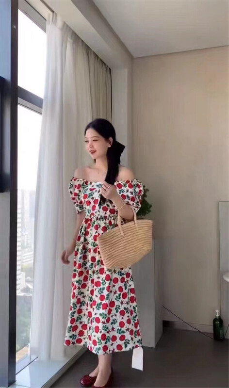 [N21] Vintage off shoulder floral waist dress 8360# WPL