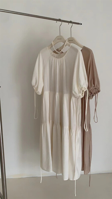 [xhm] French round neck drawstring dress s2013# zjy