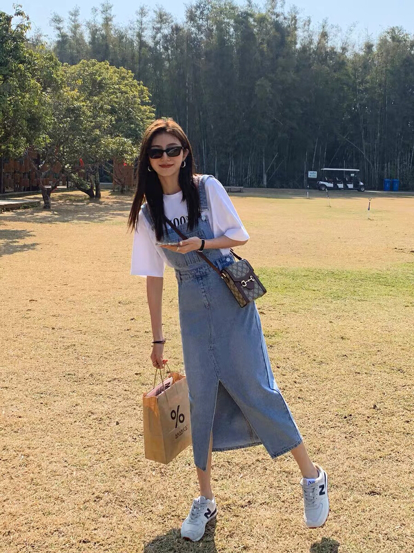 New in early summer! [by] fashion temperament split denim strap skirt 7025-1# Cl