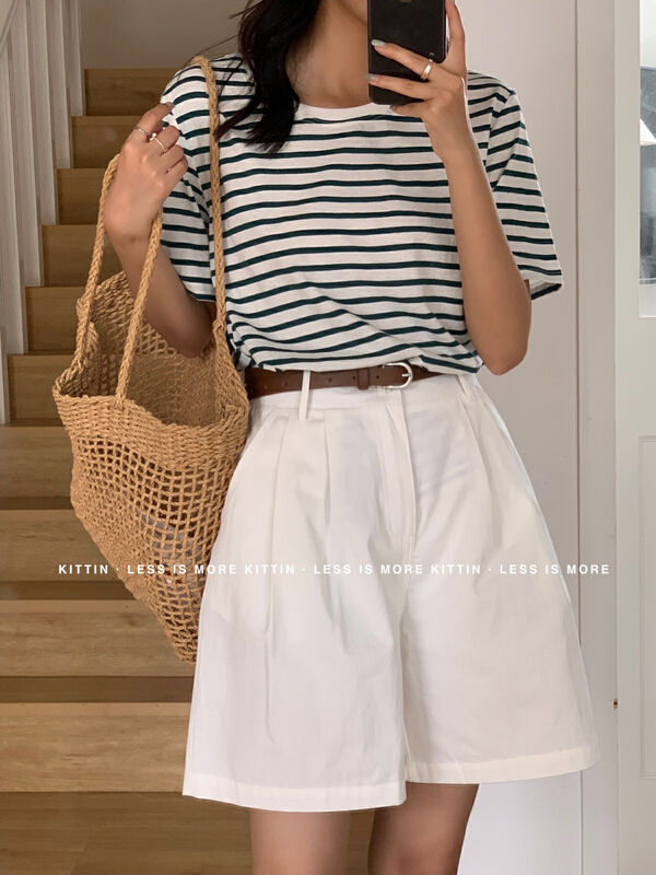 New in early summer! [Kittin] Korean ins simple stripe short sleeve T-shirt 355# XYY