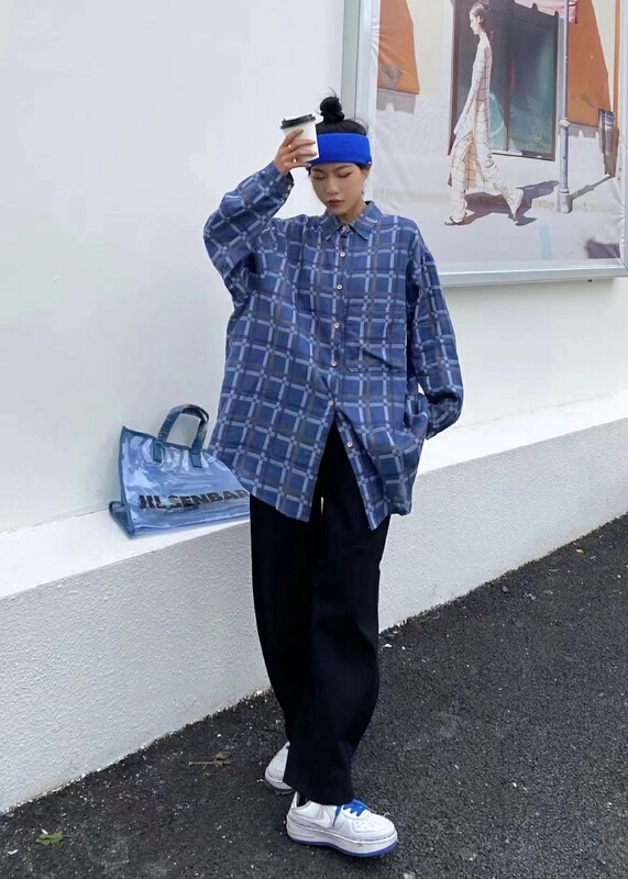 New year in early spring! [da. 7] Korean loose Vintage Plaid Pocket Shirt 2286# LSL
